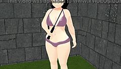 Animation Plump Girl Playing Tennis