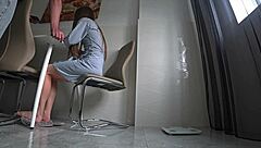 Wife cheats with friend in the kitchen while working