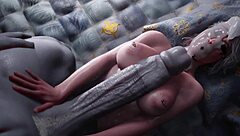 Hot futanari fucks woman in 3d hentai with facial