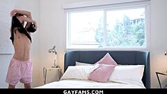 Step son invites his daddy to tear up his tight asshole in gayfams garage