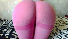 Hot girl in leggings masturbates alone at home