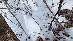 Babe with Big Natural Tits Blows in Snowy Park