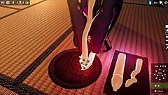 Kadobu hentai game ep 2: futanari girl does footjob to living dildo!