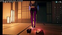 3D porn game with futanari girl giving a footjob and cumshot