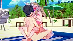 Maho, Karin, and Yuuki share intense creampie sex in Princess Connect Re Dive.