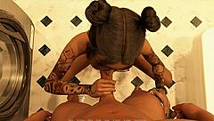 3D cartoon sex with a naughty teenage girl in a realistic video game environment