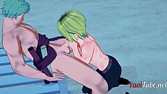 zoro and sanji share emotional beach intimacy with handjob and blowjob.