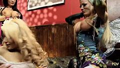 blonde milf licks shaved pussy with dildo toy!