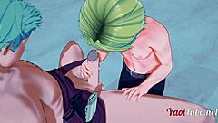 zoro and sanji share emotional beach intimacy with handjob and blowjob.