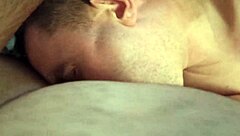 Gay men engage in deep throat and face fuck each other