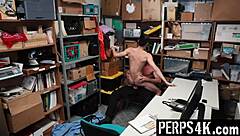 Gay Officer Catches Twink Burglar for Bareback Fucking in Office