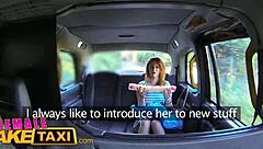 Wild lesbian taxi drivers share huge dildo and cum