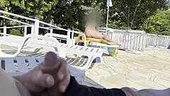 she saw me jerking and helped me cum by the pool?