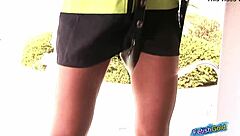 Naughty Female Firefighter Undresses And Fingers Shaved Pussy Outdoor.