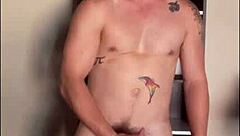 Twink jerks big cock in sunlight, contrasting innocence and lust.