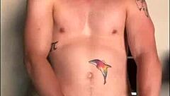 Twink jerks big cock in sunlight, contrasting innocence and lust.