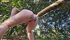 Spread small vagina in public woods