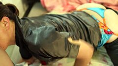 french amateur in satin lingerie performs show