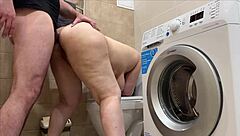 Guy Catches Stepmom in Toilet, Fucks Her Big Ass in Anal.