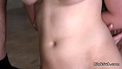 pale brunette submits to bondage with toy in her ass