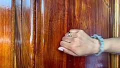 Old man watches neighbor's big tits while masturbating