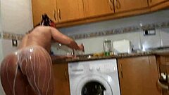 Big ass homemade BDSM scene with milk bath