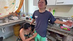 Old man watches neighbor's big tits while masturbating