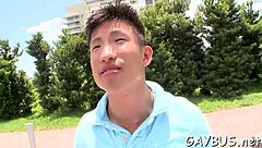 Blindfolded stud tricked by homosexual hunk into oral sex