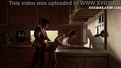 Beautiful 3D animation of a futanari getting some milk in the kitchen