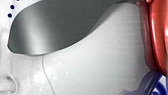 Two busty lesbians try double dildo in public store