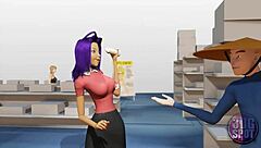 Two busty lesbians try double dildo in public store