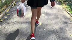 Skinny redhead gets pounded in public and facialized