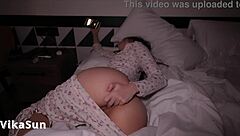 Using dildo to achieve intense orgasm in bed before sleep