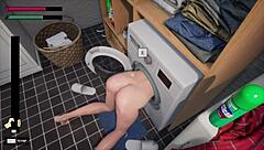 Stepmother gets stuck in the washing machine in this cartoon porn video