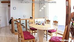 german housewife licks cock nude in kitchen