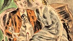 vintage erotic illustration brings retro fantasies to life in detailed comic style.