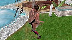 Animated 3d sex - cute lesbian girl fucking another girl in lifting position