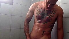 Washing my dick in the shower, gay solo scene.