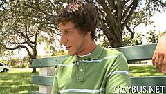 Gay men having sex in a porn video