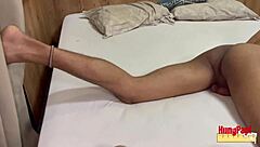 Amateur couple has rough sex in friend’s bed