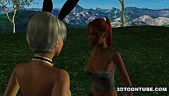 Two bi babes lick and share a cock