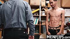 Daddy police officer punishes shoplifter in gay garage