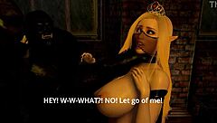 fallen princess gets banged in a threesome with titty fucks and bent over action.