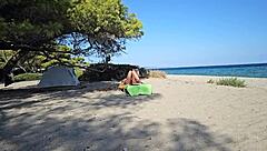 natural girl enjoys nudism on public beach