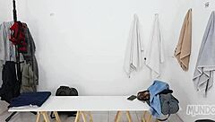 Bareback threesome in locker room!