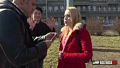 Beautiful Rebeca Sharon gets a public cumshot on her ass