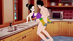 chichi gets stuck in the kitchen in dragon ball z ex 3 part 2