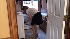 Sexy Milf in Lingerie Yields to Neighbor Boy in Laundry Room