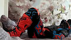 gay biker treads boots in motocross scene