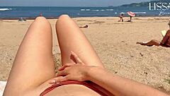Stranger fills my mouth with cum on public beach during voyeur flashing fetish.